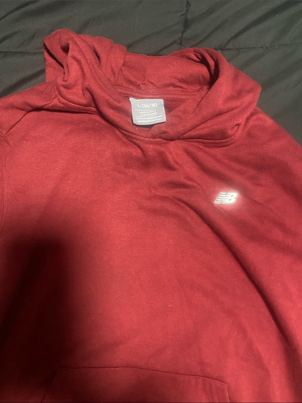 New Balance Deep Red Pullover Hoodie with Small NB Logo